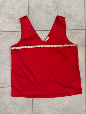 Red V-Neck Sleeveless Satin Tank Top